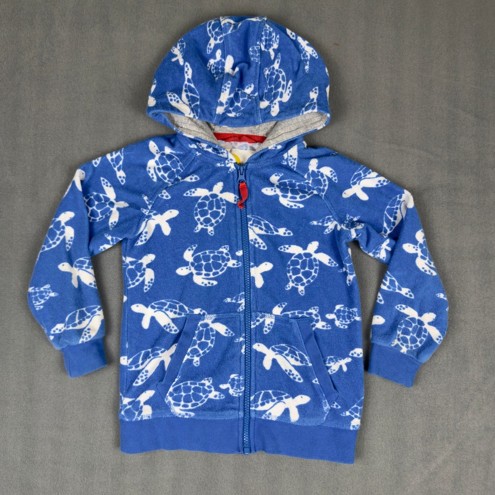 Mini Boden Boys Blue Sea Turtle Print Zip Up Hoodie Sweatshirt 4-5Y 110cm